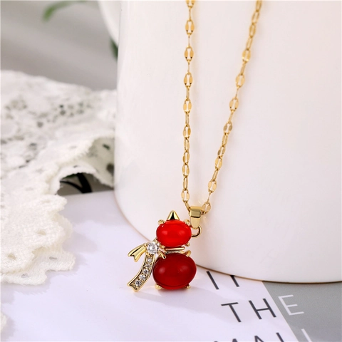 Collar Con Colgante De Gourd Ágata Roja Chapado En Oro De 18K Acero De Titanio Cadena De Clavícula Joyas Para Mujer