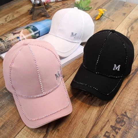 Women Fashion Acrylic Baseball Cap With Handmade Rhinestone Inlay Letter Design Sun Protection Casual Outdoor Sport Hat