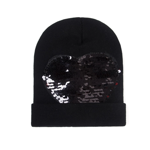 Women's Autumn Winter Knit Beanie Hat Fashion Sequin Heart Eye Patch Pullover Warm Woolen Cap Outdoor Versatile Headwear