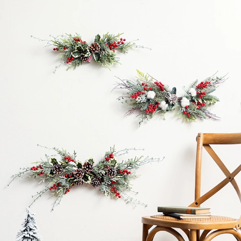 Ghirlanda Di Natale A Corno Aghi Di Pino Artificiali Bacche Rosse Pigne Decorazione Da Parete Per Porte Festive