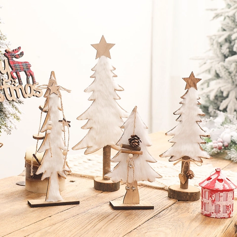 Mini Sapin De Noël Décoration De Bureau Bois Blanc Fausse Fourrure Feutre Décoration De Fête Nordique Pour Maison Bureau Table