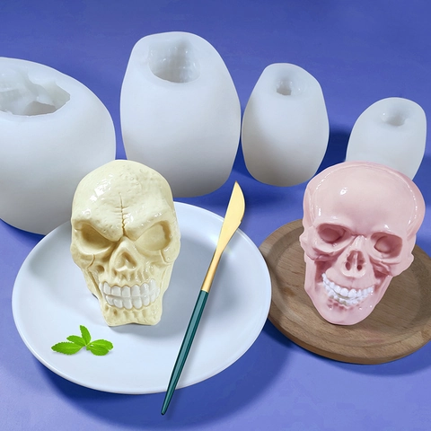 3D Totenkopf Silikonform Halloween DIY Schokoladenkuchen Mousse Eiswürfel Kerze Seife Harz Handwerk Gotisches Dekor