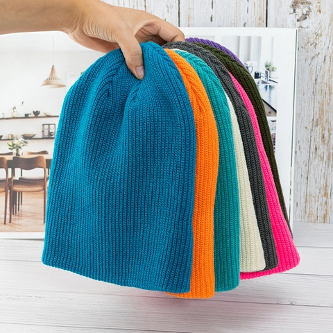 Einfarbig Acryl Strickmütze Umschlag Winter Warm Weich Beanie Unisex Slouchy Rippenstrick Hut Für Outdoor Alltäglich