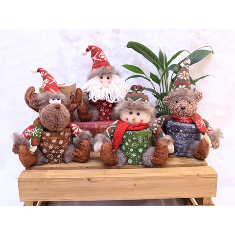 Christmas Plush Doll Storage Jar Knitted Fabric Candy Gift Box Tabletop Ornament Reindeer Snowman Santa Bear Holiday Decor