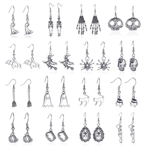 Halloween Ohrhänger Legierung Stahl Ohrstecker Gothic Punk Totenkopf Fledermaus Spinne Hexe Geist Vintage Silber Für Damen