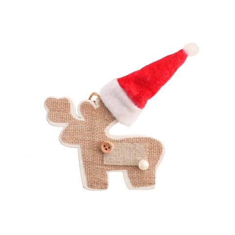 Ornements Suspendus De Noël Bois Jute Renne Étoile Flocon De Neige Arbre Avec Mini Chapeau Décor Rustique