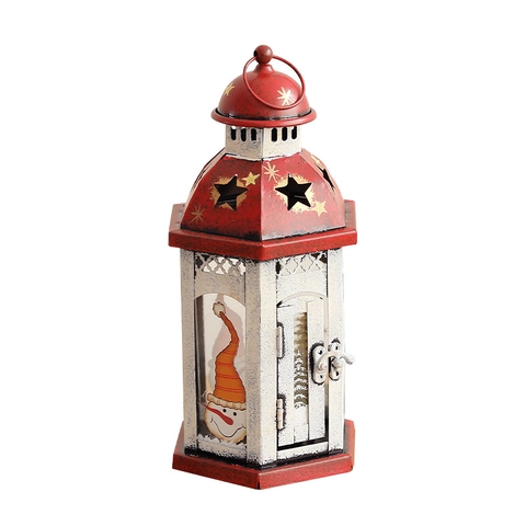 Weihnachtsdekoration Laterne Retro Metall Eisen Glas Kerzenhalter Mit Weihnachtsmann Schneemann Druck Stern Ausschnitt