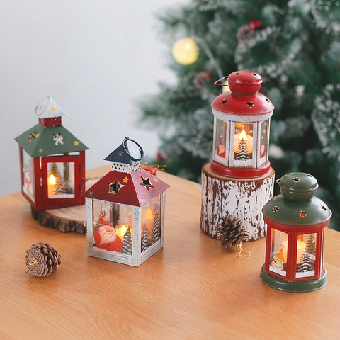 Weihnachts Deko Laterne Metall Eisen Glas LED Kerzenhalter Vintage Windlicht Tischdeko Weihnachtsmann Schneemann Festlich