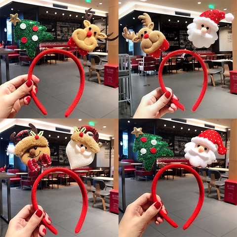 Cerchietti Di Natale Per Decorazioni Feste Corna Di Renna Babbo Natale Pupazzo Di Neve Peluche Tessuto Paillettes Accessori Capelli