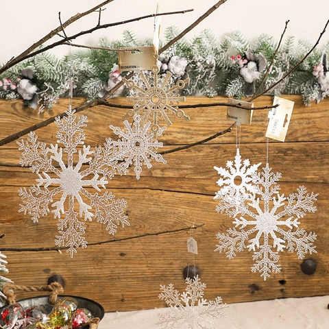 Ornamenti Di Fiocchi Di Neve Di Natale Glitterati In Plastica Appesi Decorazioni Per Alberi Di Festa Invernale