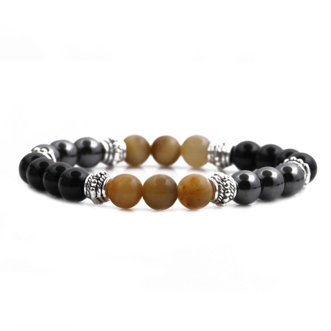 Bracciale Perline Occhio Di Tigre Ematite Elastico Pietra Naturale Lega Yoga Energia Gioielli Per Uomini