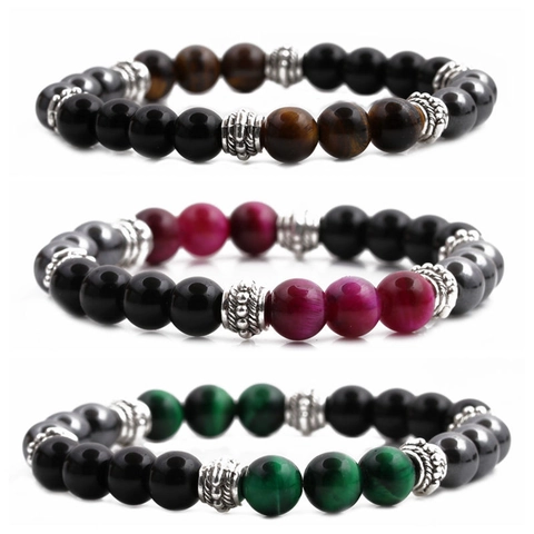 Bracciale Perline Occhio Di Tigre Ematite Elastico Pietra Naturale Lega Yoga Energia Gioielli Per Uomini