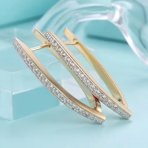 Pendientes De Aro Largos En Forma De V De Cobre Con Circón Pavimentado Estilo De Lujo Minimalista Moda Para Mujeres