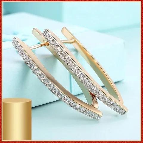 Geometric Long V Shaped Ear Buckle Earrings Copper With Paved Zircon Minimalist Light Luxury Fashion For Women