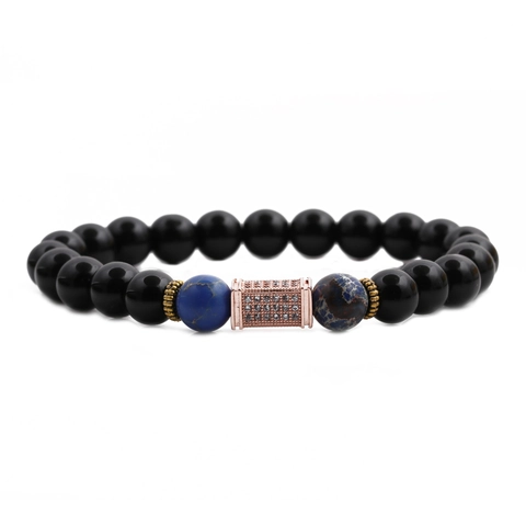 Pulsera De Cuentas Para Hombre Piedra Imperial Ágata Circonita Micro Pavé Metal Geométrico Elástico Joyería