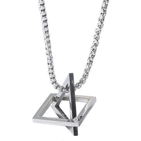 Edelstahl Geometrische Anhänger Halskette Ineinandergreifendes Dreieck Quadrat Box Kette Hip Hop Punk Streetwear Für Herren Damen