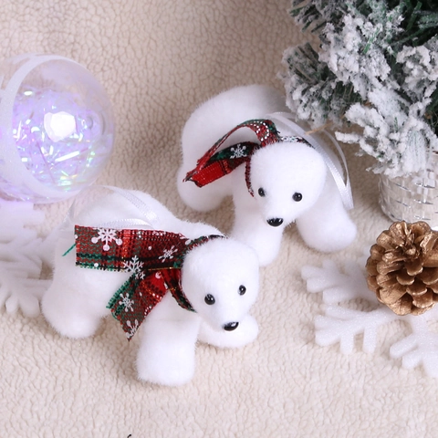 Simpatico Ornamento Da Appendere Orso Polare Di Natale Schiuma Floccaggio Bianco Con Sciarpa Scozzese Decorazione Albero