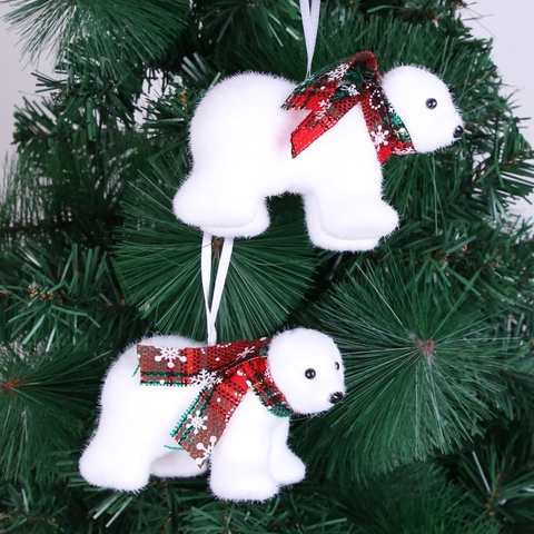 Simpatico Ornamento Da Appendere Orso Polare Di Natale Schiuma Floccaggio Bianco Con Sciarpa Scozzese Decorazione Albero