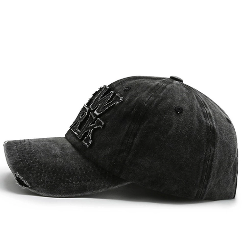 Casquette De Baseball En Coton Lavé Vintage Distressed Broderie New York Rétro Ajustable Streetwear Chapeau De Soleil
