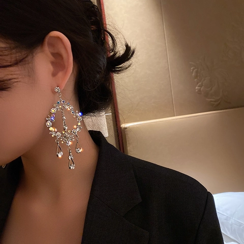 Hollow Water Drop Dangle Earrings For Women Alloy Rhinestone Vintage Long Tassel With 925 Sterling Silver Earring Post