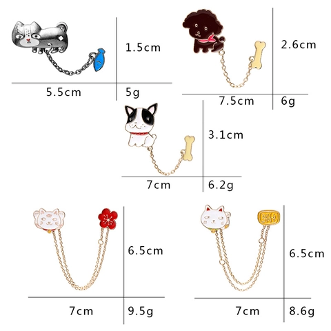 Cartoon Dog Cat Enamel Brooches Alloy Fashion Pins Keychains Accessory For Women Men
