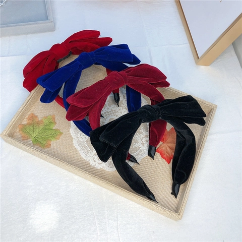 Elegant Velvet Bow Headband Wide Double Layer Solid Color Retro Padded Hair Hoop Hair Accessory For Women Girl