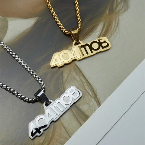 404MOB Buchstaben Anhänger Halskette Titanstahl Box Kette Hip Hop Streetwear Schmuck Für Herren Damen