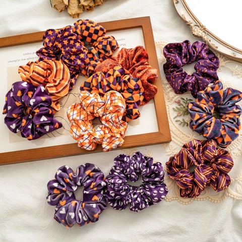 Coleteros Pelo Halloween Terciopelo Calabaza Murciélago Estrella Elástico Suave Accesorios Cabello Fiesta Mujeres Niñas