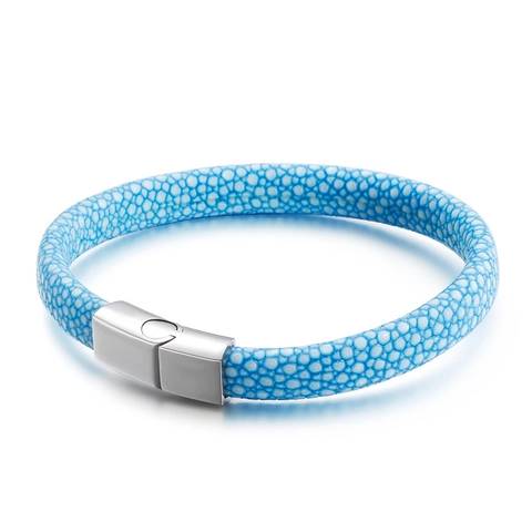 Stingray Skin Texture Leather Bracelet With Stainless Steel Magnetic Clasp Polished Fashion Jewelry For Men Women
