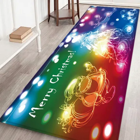 Christmas Floor Mat Flannel Printed Non-Slip Entryway Rug Festive Santa Snowman Kitchen Hallway Runner Soft Home Decor