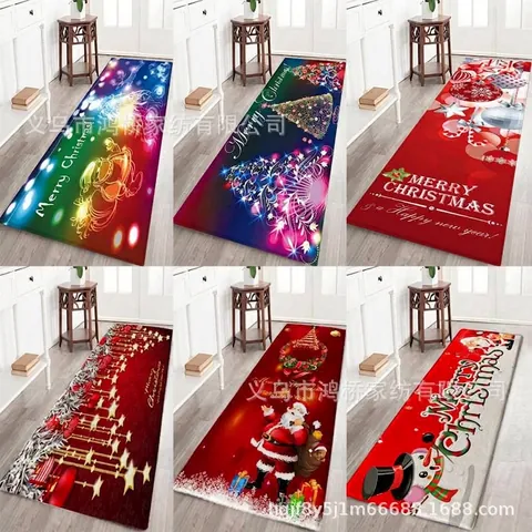 Christmas Floor Mat Flannel Printed Non-Slip Entryway Rug Festive Santa Snowman Kitchen Hallway Runner Soft Home Decor