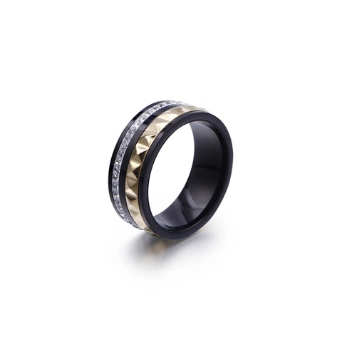 Trendy Titanium Stainless Steel Ring With Pyramid Rivet Studs And Micro Pave Zircon Multi Layer Punk Band Unisex