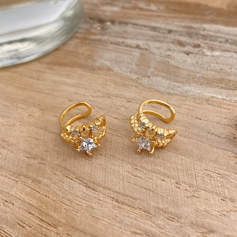Stern Ohrmanschette Und Ohrring 925 Sterlingsilber Mit Zirkonia 18K Vergoldet Minimalistischer Modeschmuck Für Damen
