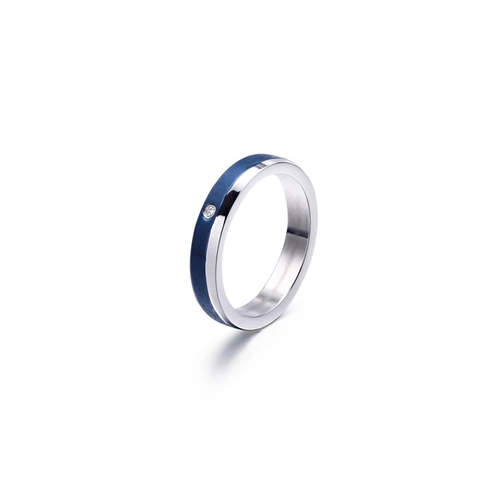 Bague Homme En Acier Inoxydable Minimaliste Avec Rhinestone Inlay Couleur Divisée Finition Brossée Bijou Mode Accessoire