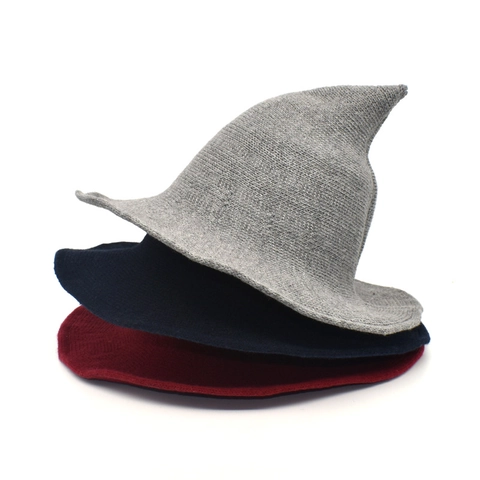 Cappello Da Strega In Maglia Appuntito Tesa Larga Pieghevole Costume Festa Halloween Caldo Cappello Alla Pescatora Donna