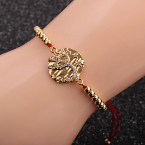 Fashion Adjustable Snake Charm Bracelet For Women With Micro Paved Zirconia Copper Bead Chain And Colorful Rope