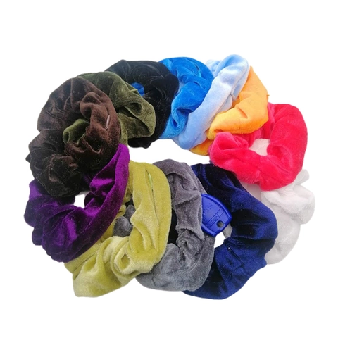 Large Velvet Hair Scrunchie Elastic Hidden Zipper Pocket Storage Travel Hair Tie Solid Color Fashion For Women