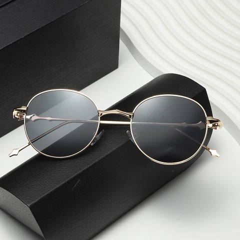 Lunettes De Soleil Rondes Rétro Monture En Métal Verres PC Photochromiques Protection UV400 Pour Femmes Hommes