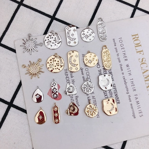 Gold Silver Plated Copper Celestial Charms Pendants With Zircon Sun Moon Star DIY Jewelry Making Accessories