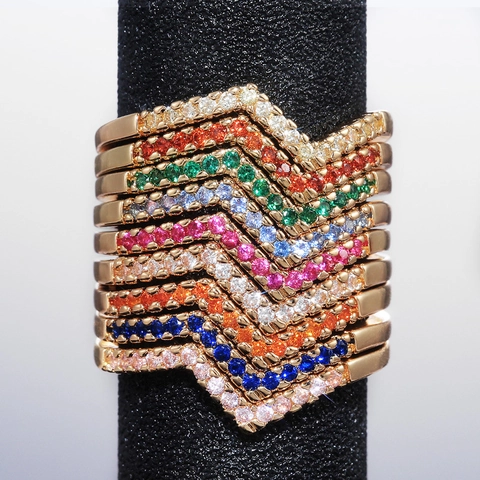 Elegante Chevron V-Vorm Ring Koper Cubic Zirconia Pavé Zetting Stapelband Minimalistische Geometrische Sieraden Dames