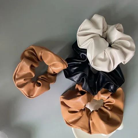 Scrunchies In Pelle PU Elastici Elastici Per Capelli Morbido Colore Solido Stile Coreano Vintage Accessori Per Capelli