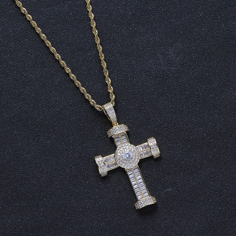 Iced Out Kruis Hanger Ketting Koper Verguld Vierkante Zirkonia Hip Hop Sieraden Bling Sieraden Voor Heren Dames