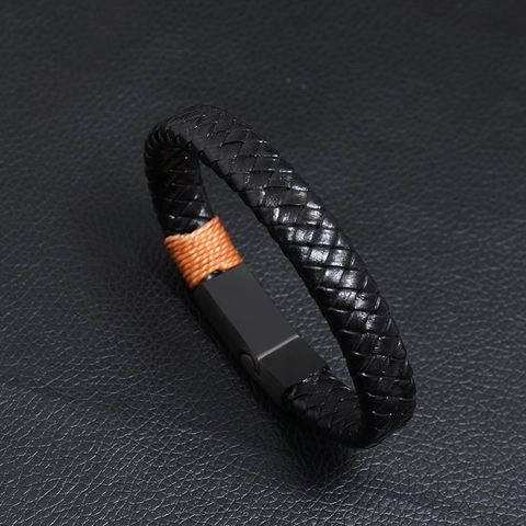 Bracciale Da Uomo In Pelle Intrecciata Con Chiusura Magnetica In Acciaio Inossidabile Vintage Geometrico Gioielli Maschili