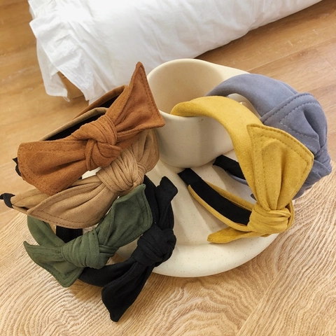 Suede Knotted Bow Headband Solid Color Wide Suede Fabric Hair Hoop Simple Sweet Accessory For Women