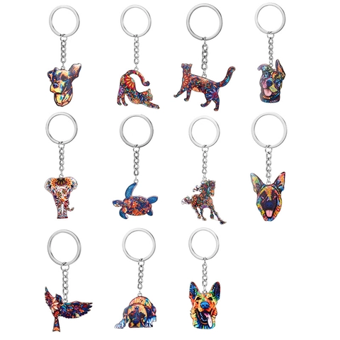 Kleurrijke Dier Sleutelhanger Legering Mandala Patroon Sleutelring Tas Hanger Olifant Hond Kat Schildpad Paard Vogel Boho Stijl