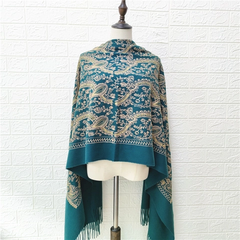 Women's Heavyweight Paisley Embroidered Scarf Ethnic Floral Tassel Warm Winter Shawl Thick Soft Polyester Wraps Lady Scarf