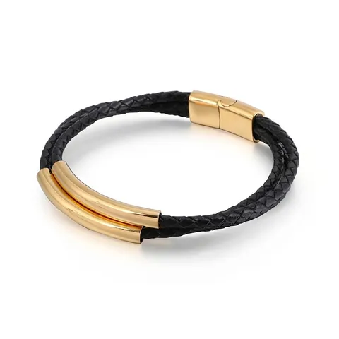 Herren Armband Mehrlagig Geflochten Echtleder Mit 316L Edelstahl Magnetverschluss Punk Stil