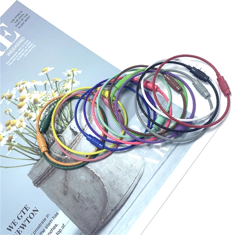 Colorful Stainless Steel Wire Keychain Rings With Screw Lock Durable Flexible Cable Loop For Luggage Tags And Key Management