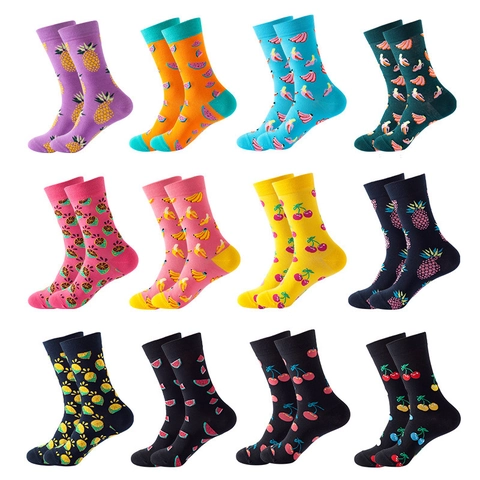 Crew Socken Fruchtmuster Baumwollmischung Atmungsaktiv Weich Harajuku Stil Modische Wadenlange Strümpfe Für Damen Herren