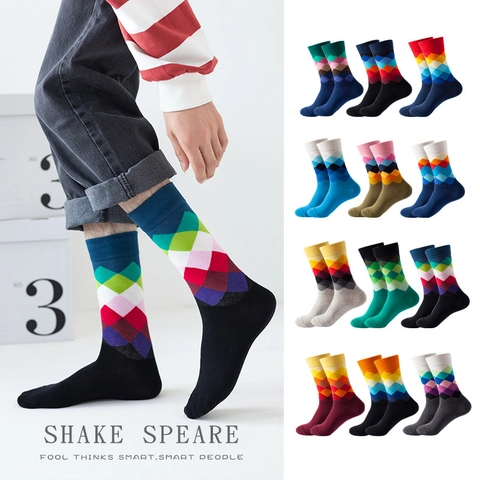 Argyle Muster Wadenhohe Socken Atmungsaktive Baumwollmischung Retro Britischer Preppy Stil Mode Lässig Für Herren Damen